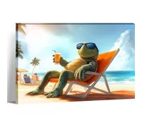 AIHNBF Funny Beach Turtle Wall Art Relaxing Sea Turtle in Sunglasses Drinking Cocktail Canvas Print Tropical Ocean Vacation Decor for Living Room Bedroom Coastal Bathroom Wall 30 x 45 cm