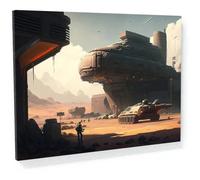AIHNBF Futuristic Sci-Fi Landscape Wall Art Large Spaceship Exploration Print Desert Outpost Scene Canvas Picture for Modern Living Room Office Gaming Room Wall Decor Aesthetic 30 x 45 cm