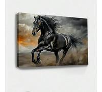AIHNBF Galloping Black Stallion Wall Art Powerful Wild Horse Canvas Print Moody Equine Decor for Living Room Office Interior Modern Animal Portrait Artwork for Nature Lovers 20x30 cm