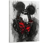 AIHNBF Gothic Skeleton Lovers Kissing Canvas Wall Art Romantic Dark Surrealism Home Decor Abstract Skull Poster Love Expression Print for Living Room Bedroom Office Wall Decorations 40x60cm