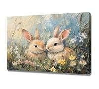 AIHNBF Impressionist Rabbit Canvas Wall Art Field Wildflowers Painting Serene Bunny Print Nature Farmhouse Decor for Living Room Bedroom, Canvas 20 x 30 cm