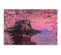 AIHNBF Japanese Temple Sakura Cherry Blossoms Wall Art Mount Fuji Landscape Canvas Print Zen Garden Scenery Poster for Living Room Bedroom Office Home Decor Calm Nature Artwork 60x90cm