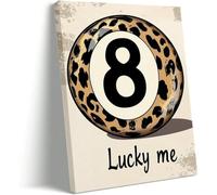 AIHNBF Lucky Me Eight Ball Canvas Wall Art Leopard Print Billiards Poster Modern Aesthetic Decor Unique Game Room Picture Trendy Preppy Room Accessories for Men Women Gift Idea 30x45cm