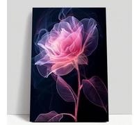 AIHNBF Luminous Pink Rose Wall Art Abstract Floral Canvas Print Neon Glow Botanical Poster Glowing Flower Illustration Artwork for Living Room Bedroom Office Home Decor 50x75cm