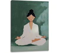 AIHNBF Minimalist Zen Yoga Meditation Canvas Wall Art, Serene Woman in White Lotus Pose, Soothing Sage Green Background, Peaceful Home Decor for Living Room, Bedroom or Office 30x45cm