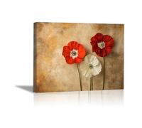 AIHNBF Modern Poppies Floral Canvas Wall Art - Elegant Red and White Flower Print on Textured Background - Botanical Home Accent for Living Room & Bedroom, Poster 40 x 60 cm