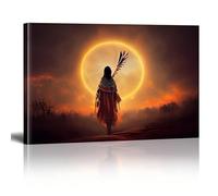 AIHNBF Native American Spirit Canvas Wall Art Mystical Sunset Figure Landscape Print Indigenous Culture Home Decor Boho Rustic Artwork 40x60 cm