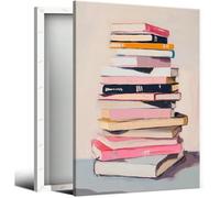 AIHNBF Pink Book Stack Canvas Art Print Modern Aesthetic Library Wall Decor Soft Pastel Literature Still Life Painting for Home Office Study Reading Room Library Decorative Wall Hanging 30x45cm