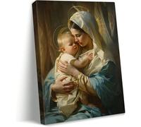 AIHNBF Religious Wall Art Madonna and Child Canvas Print, Virgin Mary Holding Baby Jesus, Sacred Christian Home Decor Classic Painting
