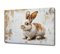 AIHNBF Rustic Farmhouse Rabbit Canvas Wall Art for Living Room Bedroom, Impressionist Bunny Painting Print with Textured Gold Accents, Animal Home Decor, Poster 80 x 120 cm
