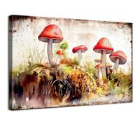 AIHNBF Rustic Mushroom Forest Wall Art Watercolor Toadstool Painting Nature Botanical Decor Woodland Print Earth Tone Canvas Picture for Living Room Home Office Bedroom Wall Decor 20x30cm