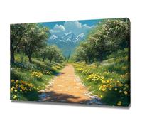 AIHNBF Serene Mountain Landscape Canvas Wall Art, Scenic Floral Path Print for Living Room, Idyllic Nature Home Decor, Spring Meadow Bloom Artwork, Canvas 20 x 30 cm