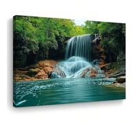 AIHNBF Serene Waterfall Nature Landscape Canvas Wall Art for Living Room Bedroom Office Decor - Lush Forest Stream River Scene Print