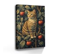 AIHNBF Tabby Cat Sitting in Apple Tree Wall Art Whimsical Feline Garden Portrait Nature Inspired Animal Decor Rustic Canvas Print for Home Living Room Bedroom Wall Decoration 60x90 cm