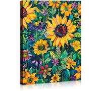 AIHNBF Vibrant Sunflower Meadow Canvas Wall Art Floral Garden Botanical Illustration Colorful Wildflowers Poster Print Modern Home Decor for Living Room Bedroom Kitchen Office Wall 40x60cm