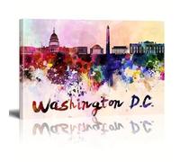 AIHNBF Washington DC Skyline Watercolor Wall Art Canvas Print - Vibrant Abstract Cityscape Painting for Modern Home Office Living Room Decor 20x30 cm