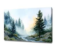 AIHNBF Watercolor Pine Tree Forest Landscape Canvas Wall Art River Nature Print