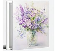 AIHNBF Watercolor Purple Flower Bouquet Wall Art Botanical Lavender Floral Print in Mason Jar Rustic Farmhouse Decor for Living Room Bedroom Bathroom Kitchen Wall Decoration 20x30cm