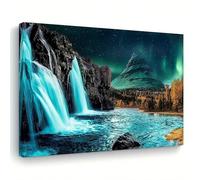 AIHNBF Waterfall Canvas Wall Art Northern Lights Majestic Mountain Landscape Print for Living Room Bedroom Nature Scenery River Forest Decor