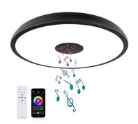 AIHONKON Black Smart Waterproof LED Flush Mount Ceiling Light Fixture,18W,with Bluetooth Speaker,RGB Color Changing Function-Dimmable Lamp,Tuya Application Control-Compatible with Alexa Google Home