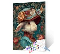 Aihonmin Victorian Rabbit Paint by Numbers for Adults Beginner Animals Bunny Oil Painting Kits on Canvas with Brushes and Acrylic Painting Vintage Crafts DIY Home Wall Decor 16X20 Inch (Frameless)