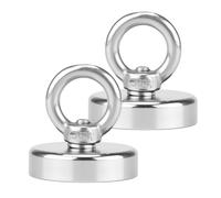 Aihoom 2pcs Round Neodymium Magnets, Strong Heavy Duty 45kg (99lbs) Pulling Force, 32mm Rare Earth Magnets with Eye Bolts for Magnet Fishing, Industrial Hanging, Hoisting, and Lifting Applications