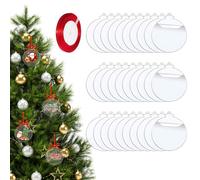 Aihoom 30PCS Clear Acrylic Disc Ornaments, 3 Inch Christmas Baubles Round Christmas Ornaments with 22m Red Ribbon for Christmas Tree Decorations, DIY Baubles, Holiday Decor