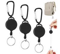Aihoom 3Pcs Retractable Keychain, Heavy Duty Key Reel with 65cm Nylon Cord, Extendable Badge Holder Clip, 3 Pack Multipurpose Backpack Keychain Key Lanyard for Car Keys, Office ID, Camping Gear