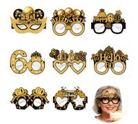 Aihoom 8PCS 60th Birthday Glasses Photo Booth Props, 1965 Themed Novelty Eyeglasses for Party Decorations, Funny Gold & Black Cheers to 60 Years Supplies for Men and Women