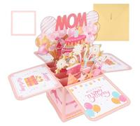Aihoom Happy Birthday Mum Pop Up Card, Creative Birthday Card for Mom with Colorful Balloons and Fireworks, 3D Personalised Greeting Cards Box with Envelope Blank Cards for Women Mom Stepmom Godmother