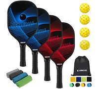 Aihoye Pickleball Paddles Set of 4, Wooden Rackets with Cushion Grip, Indoor & Outdoor, 4 Balls & 1 Carry Bag