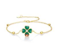 Aihpos 14K Solid Gold Four Leaf Clover Bracelet - Lucky Clover Bracelet with Ladybird 4 Leaf Clover Bracelet 14K Yellow Gold Green Clover Bracelet for Women