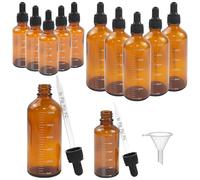 AIHSUMC 10 Pcs Brown Glass 50ml 100ml Dropper Bottles, Amber Glass Bottle with Funnel Refillable for Essential Oils Aromatherapy Blends Perfumes