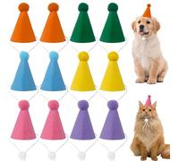 AIHSUMC 12 Pack Mini Party Hats for Stuffed Animals, Adjustable Cat Puppy Birthday Party Hats with Pompom, Felt Cone Hat Multi-Color Doll Dog Rabbit Assorted Animal Birthday Decorations