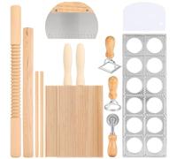 AIHSUMC 12 Pcs Pasta Making Tool Set, Wood Gnocchi Board with Ravioli Stamp Rolling Pin and Dough Cutter Set Pasta Making kit Homemade Kitchen Gift for Baking Lovers