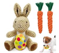 AIHSUMC 4 Pcs Easter Dog Squeaky Toys, Stuffed Dog Toy Plush Easter Egg Bunny Rabbit Toys with Crinkle Interactive Rope Carrot Easter Gift for Puppy Small Medium Dogs
