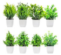 AIHSUMC Pack of 8 Mini Artificial Plants with Pot, Plastic Fake Plants, Small Artificial Plant, 8 Different Artificial Plants Like Real for Bedroom, Bathroom, Kitchen, Home, Indoor Decoration