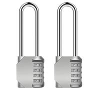 AIHYTU 3.2 Inch Ultra Long Shackle Combination Padlock Lock Silver, 5 Inch Lock with 3.2 inch Shackle - 2 Pack