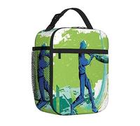 Aihyzkn Cricket Player,Lunch Box for Men Women Adults,Cricket Player Pitching Win Game,Small Lunch Bag for Office Work Picnic Reusable Portable Lunchbox,Green Blue,10x4x8in