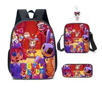 AII Lover 3Pcs Anime Circus Backpack Set with Keychain,16in 3D Printed Cartoon Lunch Bag High Capacity Schoolbag Boy And Girl Schoolbag. (C)