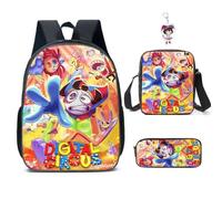 AII Lover 3Pcs Anime Circus Backpack Set with Keychain,16in 3D Printed Cartoon Lunch Bag High Capacity Schoolbag Boy And Girl Schoolbag. (D)