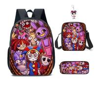 AII Lover 3Pcs Anime Circus Backpack Set with Keychain,16in 3D Printed Cartoon Lunch Bag High Capacity Schoolbag Boy And Girl Schoolbag. (A)