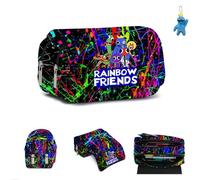 AII Lover Anime Game Rainbow Pencil Case with Keychain,Friends Double Zippers Pencil Case Large Capacity Cosmetic Bag Pen Bag Portable Gifts. (A)