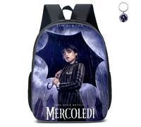 AII Lover Wednesday Backpack with Keychain,16in Wednesday Bag 3D Printed High Capacity Schoolbag Boy And Girl Schoolbag. (A)