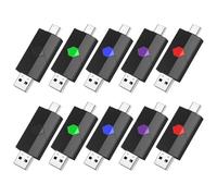 Aiibe 16GB USB C Flash Drive 10 Pack Type C + USB-A Dual Thumb Drive USB 2.0 Memory Stick 16GB Flash Drives (Black Green Red Blue Purple)