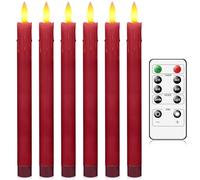 AiiBowy LED Taper Candles with Timer [ Set of 6 ], Flickering Warm Light Candles, Battery Operated Flameless LED Candles with Remote, Real Wax LED Dinner Candles for Christmas Home Wedding Decor Red