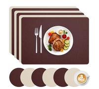 AiiBowy Placemats and Coaster Sets 6, Christmas Table Mats - PVC Leather Dual-Sided Square Heat-Resistant Wipeable Non-Slip - Place Mats for Table, 30cmx43cm for Home Restaurant Hotel (Burgundy+Beige)