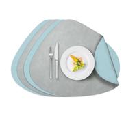 AiiBowy Placemats Set of 4, Christmas Table Mats - PU Leather Dual-Sided Round Heat-Resistant Wipeable Non-Slip - Place Mats for Table, 42.5cmx34cm for Home Restaurant Hotel (Light Grey+Light Blue)
