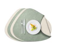 AiiBowy Placemats Set of 4, Christmas Table Mats - PU Leather Dual-Sided Round Heat-Resistant Wipeable Non-Slip - Place Mats for Table, 42.5cmx34cm for Home Restaurant Hotel (Green+Beige)