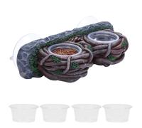 AIICIOO Crested Gecko Feeding Ledge Double Bowl Reptile Vine Food Ledge with 4 PCS Cup Corner Water Bowl for Lizard Snake Bearded Dragon Frog Turtle Terrarium Tank Decor